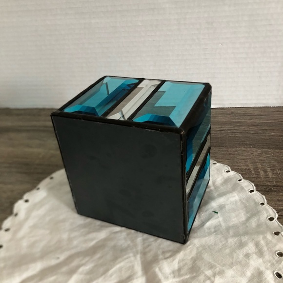Handmade Teal Stained Glass Square Candle Holder - Picture 6 of 11
